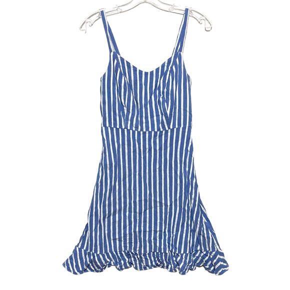 Old Navy Dobby Stripe Ruffle Hem Fit Flare Cami Dress XS Coastal Nautical Beachy - Picture 1 of 8